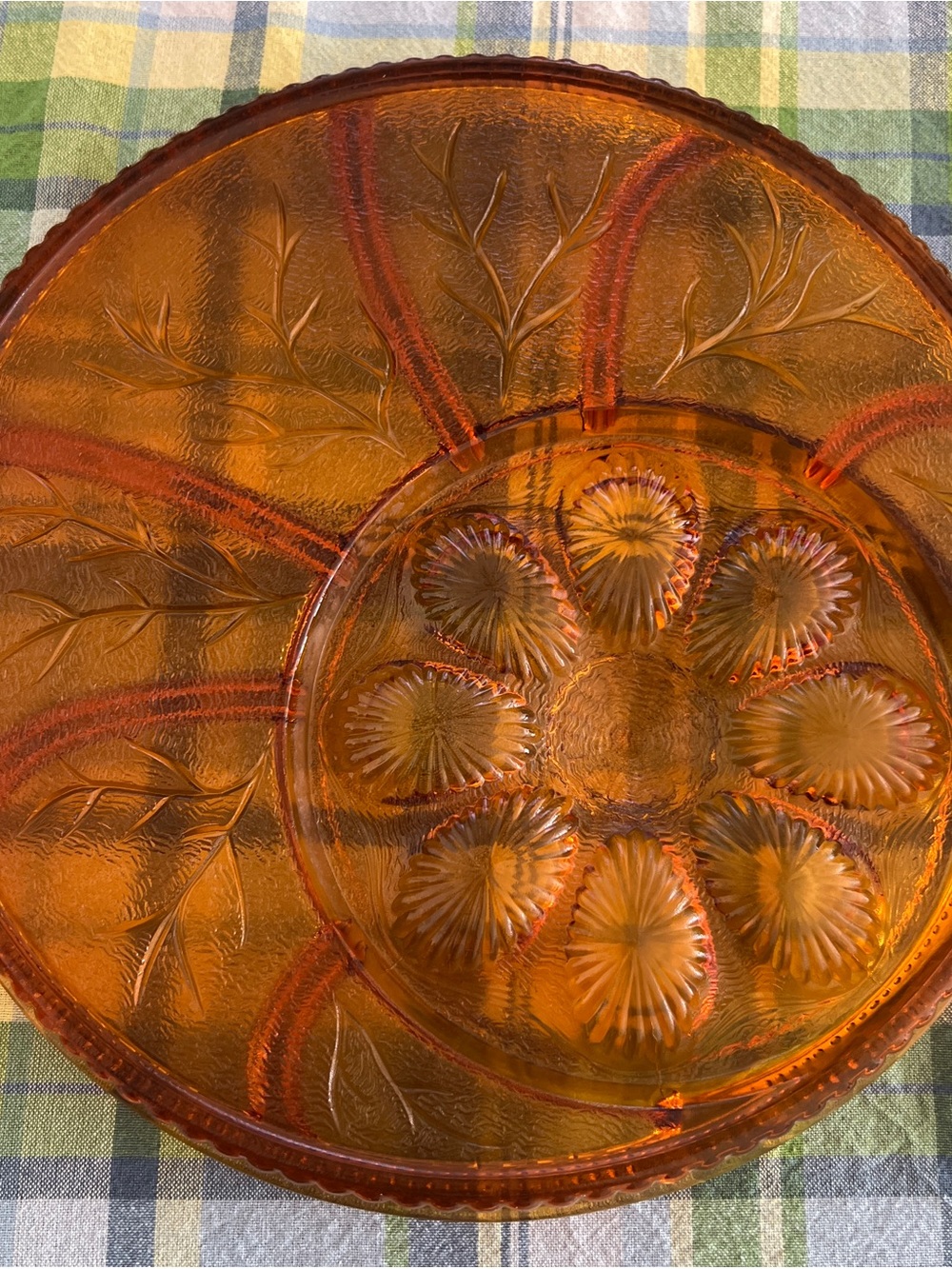 Vintage Round Amber Indiana Glass Deviled Egg and Relish Tray/Platter